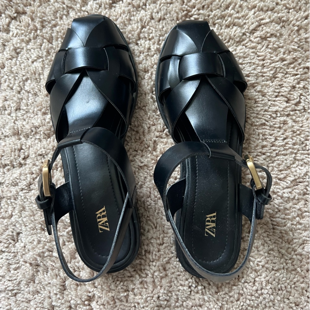 ZARA black fisherman sandals sz 36